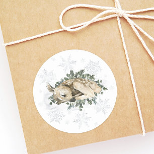 Winterherten Blauwgroene Baby Shower Ronde Sticker