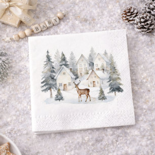 Winterherten in dorpswaterverf babyshower servet
