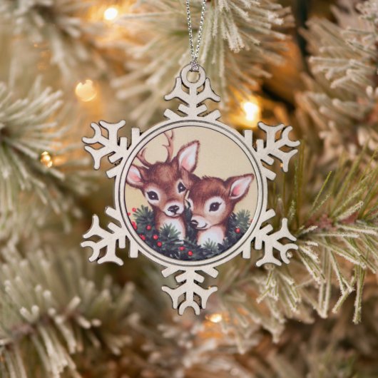 Winterherten retro tin sneeuwvlok ornament (Boom)