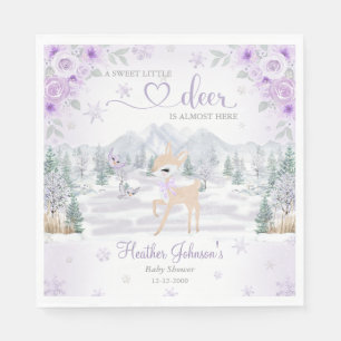 Winterhertenkind Baby Shower met Paarse Sneeuwvlok Servet