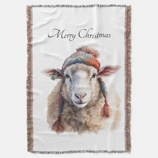 Winterhoed Kerst Schaap Aangepaste Tekst Deken (Voorkant Verticaal)