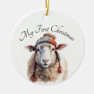 Winterhoed Kerst Schaap Aangepaste Tekst Keramisch Ornament