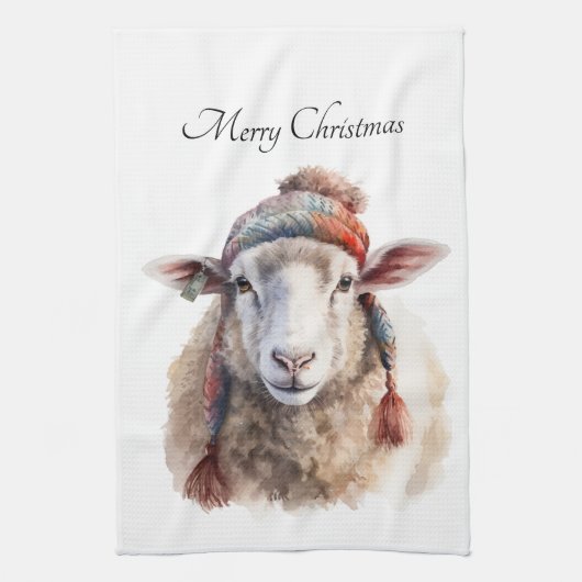 Winterhoed Kerst Schaap Aangepaste Tekst Theedoek (Verticaal)