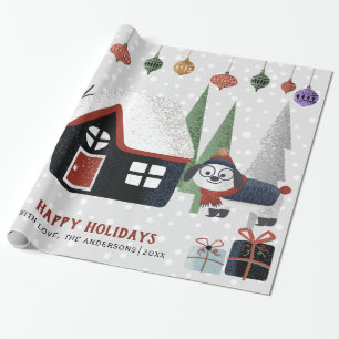 Winterhond, bomen en kerstvakantie cadeaupapier