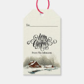 Winterhuis gepersonaliseerde Kerstmis Cadeaulabel (Voorkant)