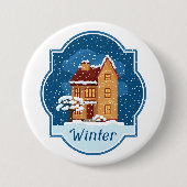 Winterhuis in de sneeuw ronde button 7,6 cm (Voorkant)