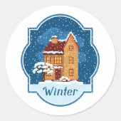 Winterhuis in de sneeuw ronde sticker (Voorkant)