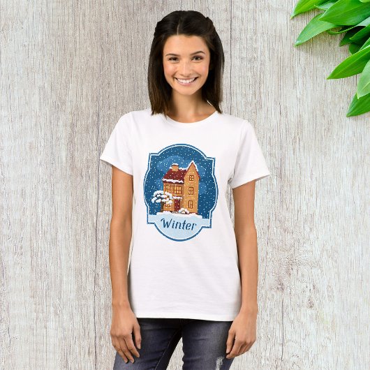 Winterhuis in de sneeuw t-shirt