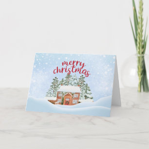 Winterhuis Sneeuwig Kerstdiner Feestdagen Kaart