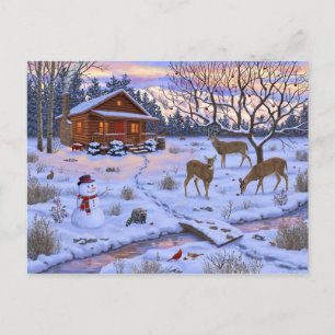Winterhut Herten In Sneeuw Kerst Scene Briefkaart