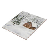 Winterhut in besneeuwd bos aquarel tegeltje (Zijkant)