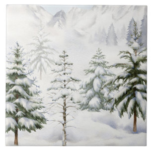 Winterhut in besneeuwd bos aquarel tegeltje