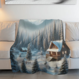 Winterhut in het bos fleece deken