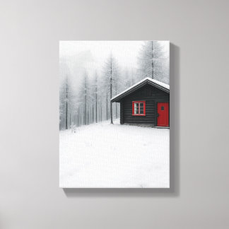Winterhut in het minimalistische landschap van Sno Canvas Afdruk