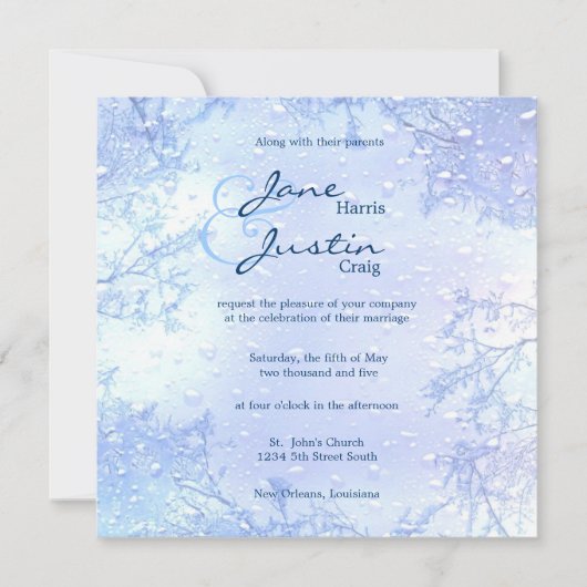winterijsblauwe elegant voor bruiloft kaart (Voorkant)