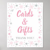 Winterkaarten en cadeausignaalroze en zilversneeuw poster (Voorkant)
