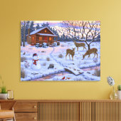 Winterkajuiteter op sneeuwkerst canvas afdruk (Insitu (Woonkamer))