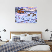 Winterkajuiteter op sneeuwkerst canvas afdruk (Insitu (Slaapkamer))