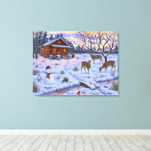 Winterkajuiteter op sneeuwkerst canvas afdruk (Insitu (Houten vloer))