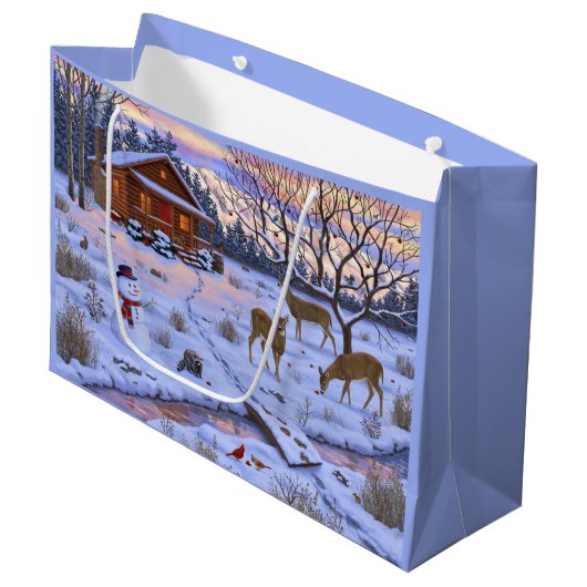 Winterkajuiteter op sneeuwkerst groot cadeauzakje (Voorkant Gekanteld)