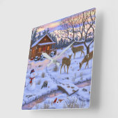 Winterkajuiteter op sneeuwkerst vierkante klok (Hoek)