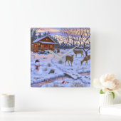 Winterkajuiteter op sneeuwkerst vierkante klok (Huis)