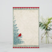 Winterkardinaal in  damast rood goud briefpapier (Staand voorkant)