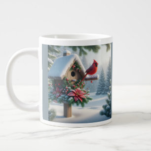 Winterkardinaal op een feestelijk vogelhuisje extra grote beker
