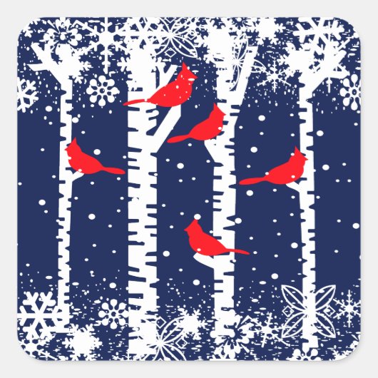 Winterkardinaal Vierkante Sticker (Voorkant)