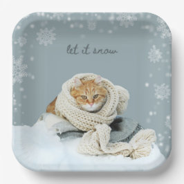 Winterkat Laat Het Sneeuwvierkant Papier Borden Papieren Bordje