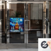 Winterkerk raampje vastklampen raamsticker (Kantoordeur)