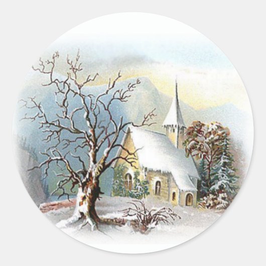 Winterkerk Ronde Sticker (Voorkant)