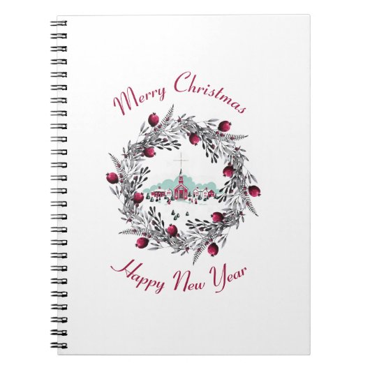 Winterkerkscène met kerstmis Notitieboek (Voorkant)