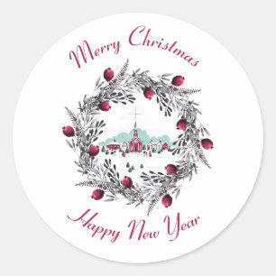  Winterkerkscène met kerstmis Ronde Sticker