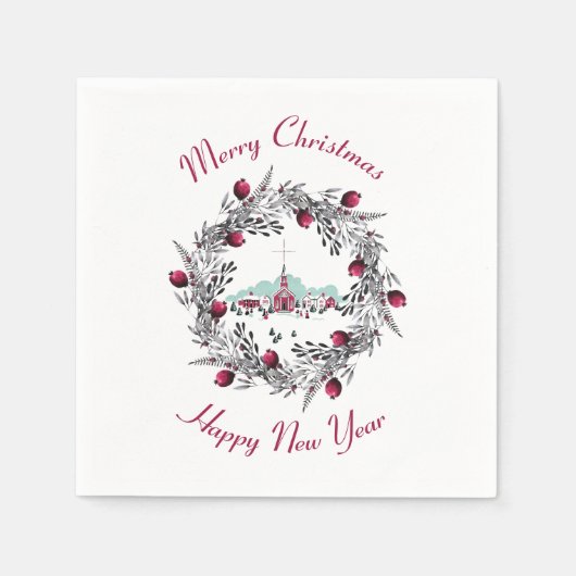 Winterkerkscène met kerstmis Servetten (Voorkant)