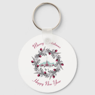  Winterkerkscène met kerstmis Sleutelhanger