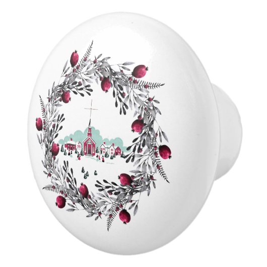  winterkerscène met Floral Wreath Keramische Knop (Rechts)