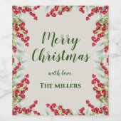Winterkerst en groene kerst wijn etiket (Enkel label)