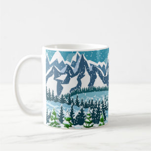 Winterkerstachtergrond. Pijnboomhout en sn Koffiemok
