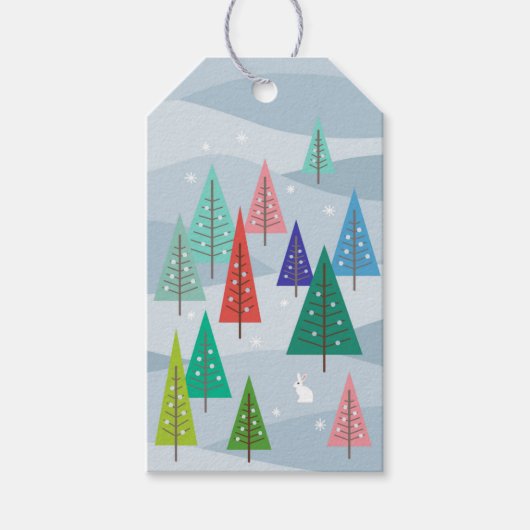 Winterkerstbomen, Retro geïnspireerde Labels met c Cadeaulabel (Voorkant)