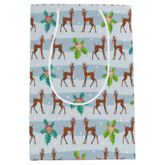 Winterkerstdeer met Holly Retro geïnspireerd Medium Cadeauzakje