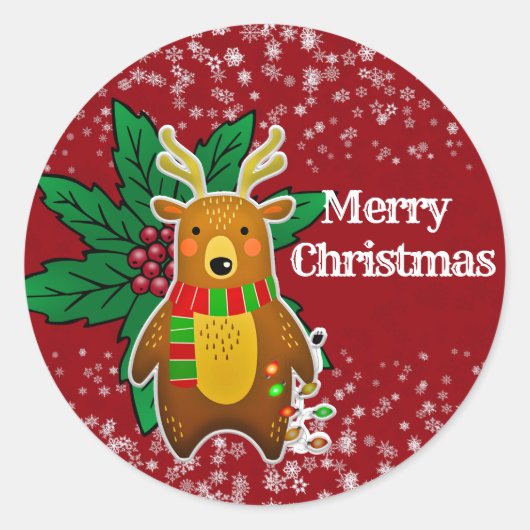 Winterkerstfeest Beer Snowflakes Kind Ronde Sticker (Voorkant)