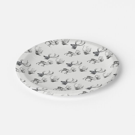 Winterkerstfeest  Der Head Antlers Patroon Papieren Bordje (Gekanteld)