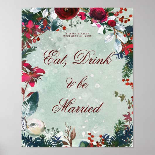 winterkerstfeest eten drink trouwbord bruiloft poster (Voorkant)