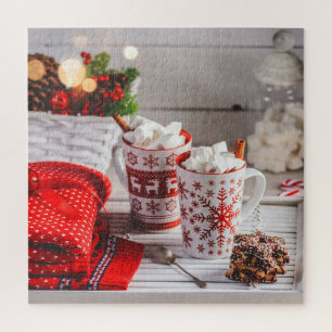 Winterkerstfeestdag feestelijke warme chocolade Mo Legpuzzel