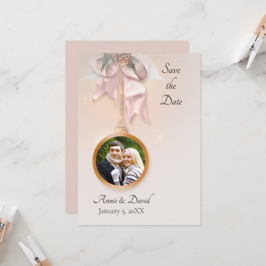 Winterkerstfoto Save the Date Kaart (Voorkant / Achterkant in situ)