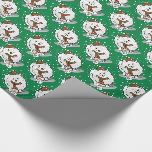 Winterkerstpommeren (wit) Dog Scarf Snow Cadeaupapier (Hoek)