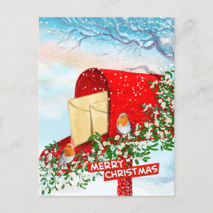 Winterkerstvogels Een rode postbus Briefkaarten
