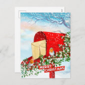 Winterkerstvogels Een rode postbus Briefkaarten (Voorkant / Achterkant)