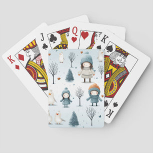 Winterkinderen spelen pokerkaarten